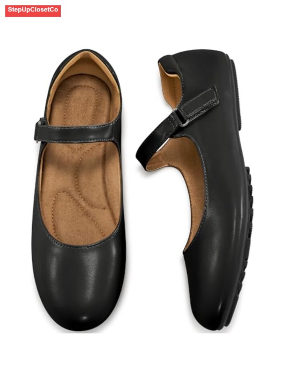 Mary Jane Flats for Women Adjustable Ankle Strap PU Leather Comfortable Work